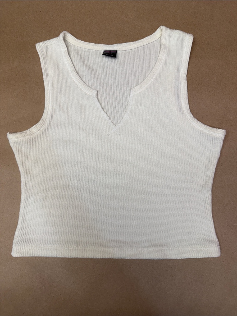 Women's Cream Knit V-Notch Tank Top